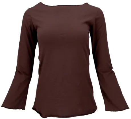 Basic Langarmshirt, Yogashirt mit Trompetenärmeln - braun