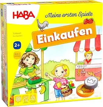 HABA Meine ersten Spiele – Einkaufen – Spiel ab 2 Jahren mit 3D-Marktstand, Holz-Spielgeld & Einkaufslisten, 1-4 Spieler – 1302781001: Amazon.de: Spielzeug