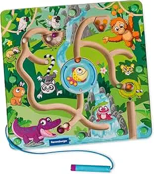 Ravensburger 4873 Play+ Magnetisches Holz-Labyrinth: Dschungel, schult Feinmotorik, Geschicklichkeit und Farberkennung, Reisebegleiter, pädagogisches Holzspielzeug für Kinder ab 18 Monaten: Amazon.de: Spielzeug