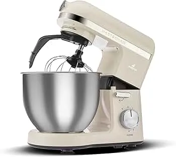 Karaca Mastermaid Chef Pro Double Armed Küche Koch 1500W Soft Cream, Glänzend Cream, 1500W, 5 L Mixer, Food Processor, Geschwindigkeitseinstellung, Knethaken, Verquirlen, Kneten und Mischen