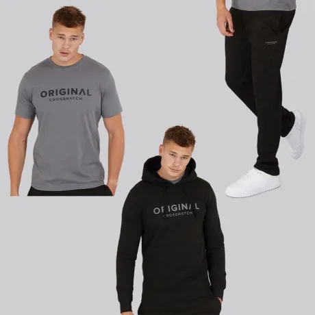Crosshatch Herren Chemberry Hoodie T-Shirt und Jogginghose mit offenem Saum Set Schwarz / Anthrazit