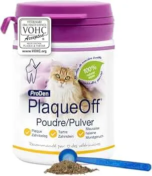 ProDen PlaqueOff Pulver für Katzen Zahnpflege 40 g, natürliche Zahnreinigung, Zahnputzflocken für Katzen bei Zahnbelag und Mundgeruch, Zahnstein und Plaque Entferner : Amazon.de: Haustier