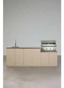 Modulares Outdoor-Küche aus 3 Teilen mit Spüle und Gasgrill mit 4 Brennern aus Rivana-Stahl - SKLUM