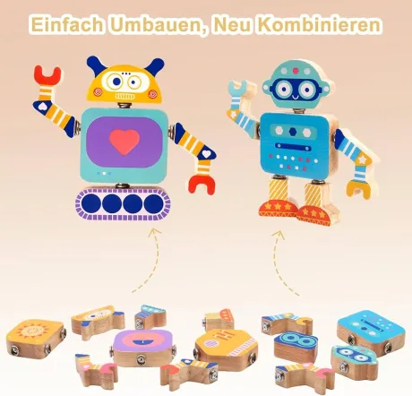 LYOKELC Montessori Spielzeug ab 3 Jahre, 33-TLG. Holz-Roboter-Bauset | Einfaches Stecksystem mit beweglichen Teilen; fördert Feinmotorik, Hand-Auge-Koordination, Logik und kreatives Spielen: Amazon.de: Spielzeug