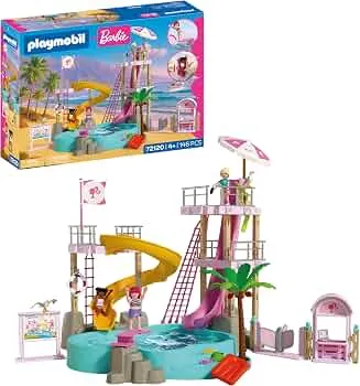 PLAYMOBIL | Barbie | Wasserpark | Sommerabenteuer mit Barbie Nikki & Daisy | Großer Wasserpark mit echtem Wasser befüllbar | Inkl. Rutschen & Pool | Malibu‑Sommerträume für Kinder ab 4 Jahren | 72120: Amazon.de: Spielzeug