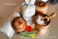 Geschenkset: Salztöpfchen, Schäufelchen + 1 Luisenhaller Salz im Leinensäckchen - Wiesenstreuner