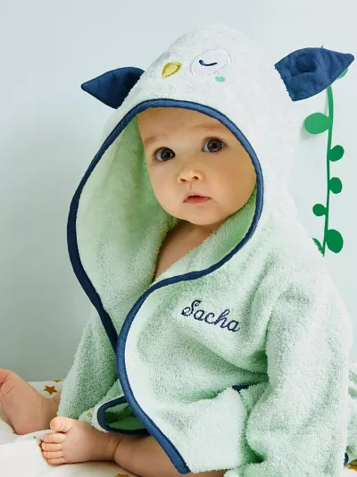 Vertbaudet Baby Bademantel "Eule", personalisierbar in hellgrün