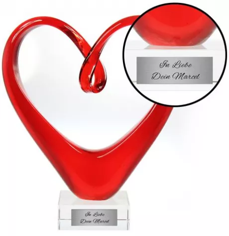 Skulptur - Herz aus Glas mit Gravur Personalisierung