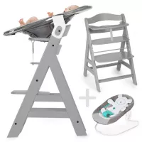 Hauck - Alpha Plus Grau - Newborn Set - Hochstuhl + Neugeboreneneinsatz & Wippe - Babyartikel.de