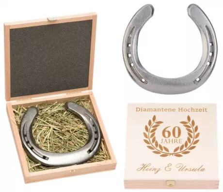 Glückshufeisen mit Geschenkbox "Diamantene Hochzeit - 60 Jahre" - Glueckshufeisen.de