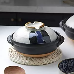 Japanese Color Donabe Ceramic Hot Pot Heat Resistant Casserole with Lid Small Round Stoneware Clay Pot Rice Cooker for Stew Soup Pasta A 1.8L : Amazon.de: Home & Kitchen