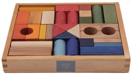 Holzbauklötze Regenbogenfarben 30 Teile mit Holzkiste – Wooden Story