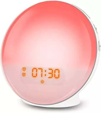 LED Wake-Up Light Alarm Clock with Sunrise Simulation, Daylight Alarm Clock, FM Radio with 7 Light Colours, 7 Alarm Sounds, Digital Clock, Night Light, Bedside Lamp for Children and Adults : Amazon.de: Lighting